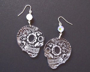 Image of Clear Sugar Skull Dia de los Muertos Earrings