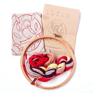 Image of Red Fancy Bird Crewel Embroidery Kit