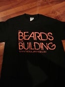 Image of  "BEARDS IN THE BUILDING" BLACK WITH ORANGE PRINT TEE  