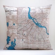 Image of Vintage MINNEAPOLIS Map Pillow, Made to Order 18" x18" Cover