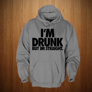 Image of 3525 "IM DRUNK" HOODIE SWEATSHIRT- GREY & BLACK