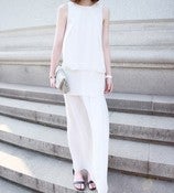 Image of AMS Sleeveless Pleated Maxi Dress White