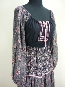Image of Young Edwardian black floral peasant dress