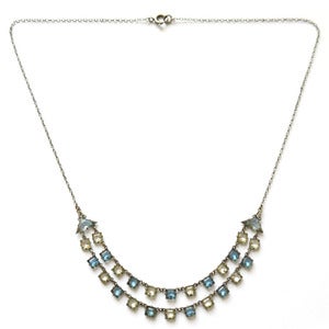 Image of Vintage Czech Art Deco Blue & White Open Back Double Row Glass Chain Necklace