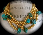 Image of N1229 Gold glass pearls with turquoise chunks