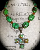 Image of N1037 Long green turquoise with sterling pendant