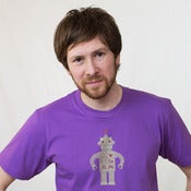 Image of Purple on Gold Sparkle Robot Short Sleeve Organic Adult Tee