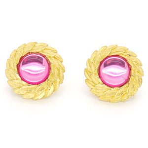 Image of Vintage Gold Leaf Wreath Pink Triffari Clip Earrings
