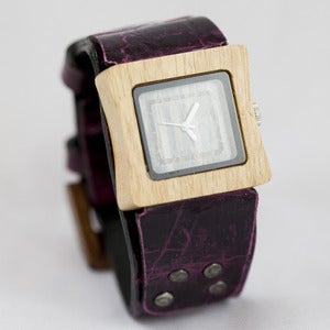 Image of Mistura Wooden Watch with Plum Wrist Strap
