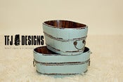 Image of Aqua Oval Wooden Bucket w/Metal Handles - Vintage Style - Newborn Prop