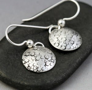 Image of Mini Sterling Disc Earrings - Pebbles Texture