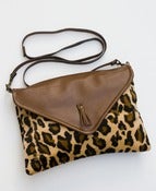 Image of ON SALE! envelope crossbody with removable strap (cheetah ultrasuede + brown leather)