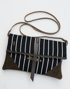 Image of -S O L D- black + white stripe foldover crossbody bag