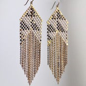 Image of Large Fringed Banner Earrings - Black + White