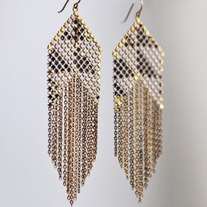 Large Fringed Banner Earrings - Black + White