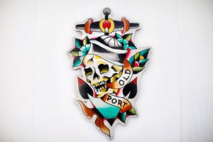 Image of Old Port Tattoo Wood Cutout by Rocco