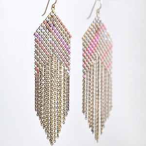 Large Fringed Banner Earrings - Neon Pink