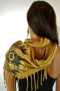 Image of Tassle Shawl- 2 Color Print- Mustard
