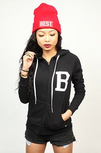 Image of B Hoodie Zip Up Black Women's