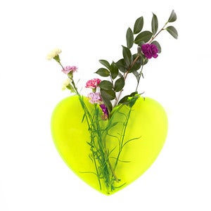 Image of LARGE Queen of Hearts neon yellow heart vase