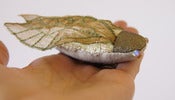 Image of Fabric Cicada Soft Sculpture Brooch Green and Gold