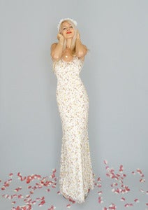 Image of Isobel: Floor length floral lace sheath gown with flare