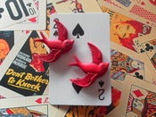 Image of Red Swallow Bird Rockabilly Tattoo Kitsch Retro Vintage Style Earrings