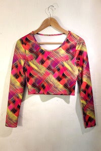 Image of psychedelic print scuba stretch top