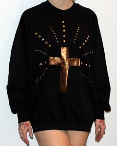 Image of Unisex Sweatshirt with Gold Leather Cross and Studs