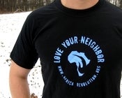 Image of Love Your Neighbor T-Shirt- Blue Ink on Black