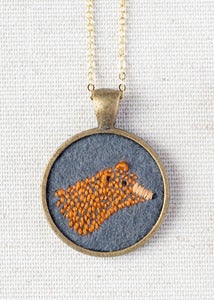 Image of Embroidered Brown Bear Necklace