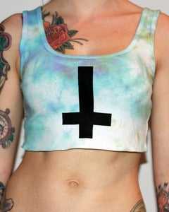 Image of Tie Die Crop Top with Upside Down/Inverted Cross