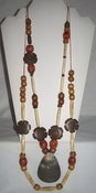 Image of Wood Flower Hand Carved Multi Strand Necklace with Large Shell Pendant
