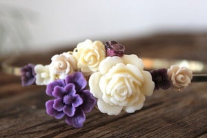 Image of Dark Purple & Ivory Floral Bouquet Headband