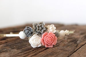 Image of Coral & Grey Floral Bouquet Headband