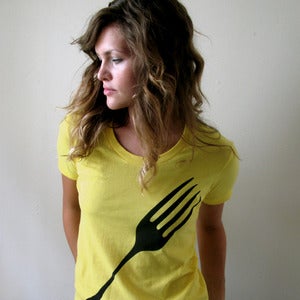 Image of Womens Foodie Fork Tshirt in Sunshine