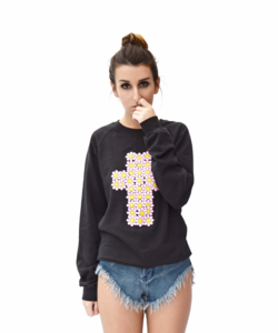 Image of FLOWER CROSS BLACK SWEATER