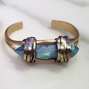 Image of BRASS AQUA AURA QUARTZ CUFF