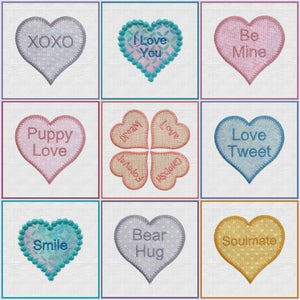 Image of Candy Hearts 2", 3" Hearts Machine Embroidery