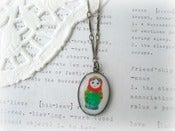 Image of Antique Brass Babushka Necklace with Bar Chain - Yellow, Green & Red