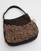 Image of - S O L D - a large tough ruffles shoulder bag in espresso + truffle
