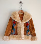 Image of vintage patch work faux fur jacket S