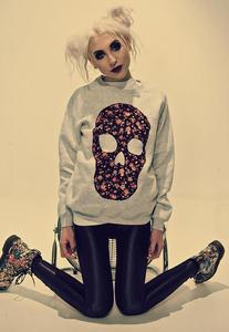 Image of Applique Black Floral Skull Grey Jumper