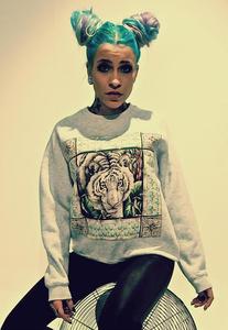 Image of Applique Tiger Print Grey Jumper