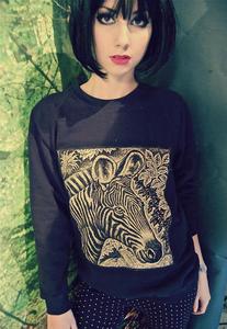 Image of Applique Zebra Print Black Jumper