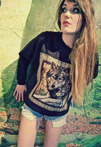 Image of Applique Wolf Print Black Jumper