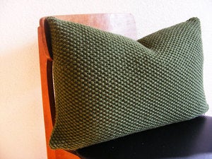 Image of Hand Knit Moss Stitch Cushion (Military Green)(50x40cm)
