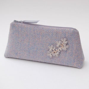 Image of Pale pink and blue Harris Tweed purse