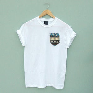 Image of Blue Aztec Pocket Tee by Patch Apparel 