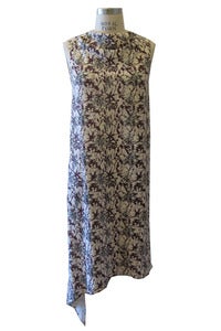 Image of Trapezoid Dress in Abstract Floral Burgandy Print